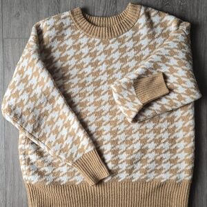 ​Ava & Viv Houndstooth Knit Pullover Sweater Camel White Plus Size 1X Preppy